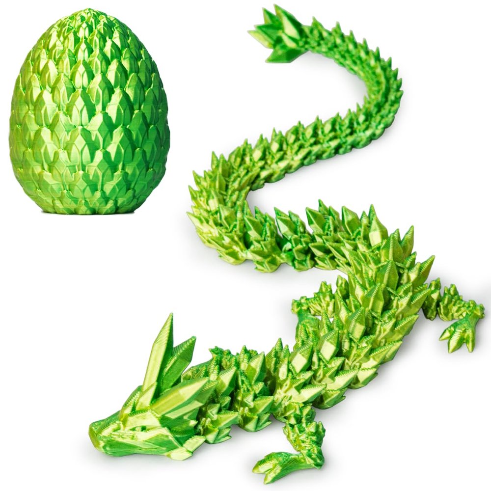 AUMEILLER 3D Printed Dragon,Easter Eggs, Dragon Egg,Crystal Dragon Fidget Toy in Egg,Easter Gifts(Laser Yellow Green)