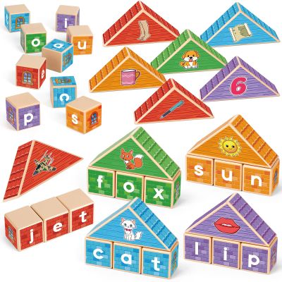 CVC Kasfalci Wooden Alphabet Letter Blocks - Toddler Phonics Games for Learning to Read & Spell, Speech Therapy Toys for Preschool Kindergarten Classroom