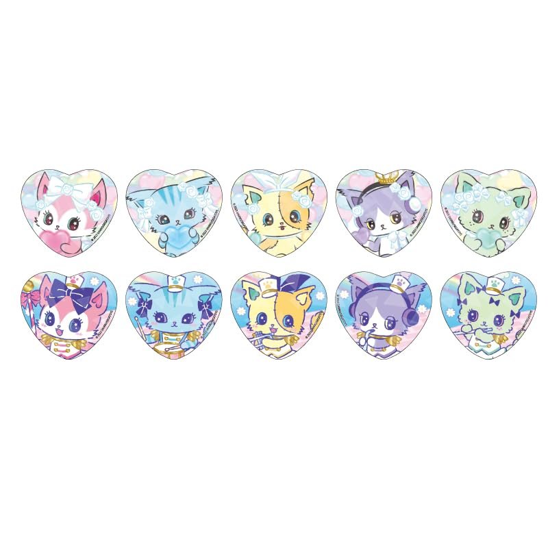 Beatcats 01 [Official Illustration] Hologram Heart Shaped Can Badge Box of 10