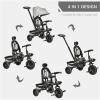 Baby Tricycle 4 in 1 Trike w/Reversible Angle Adjustable Seat Removable Handle Canopy Handrail Belt Storage Footrest Brake Clutch for 1-5 Years Old Grey view 3