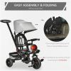 Baby Tricycle 4 in 1 Trike w/Reversible Angle Adjustable Seat Removable Handle Canopy Handrail Belt Storage Footrest Brake Clutch for 1-5 Years Old Grey view 4
