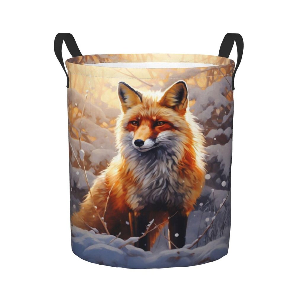 Foruidea Winter Red Fox Laundry Basket,Laundry Hamper,Collapsible Storage Bin, Oxford Fabric Clothes Baskets,Nursery Hamper For Home,Office,Dorm,Gift Basket