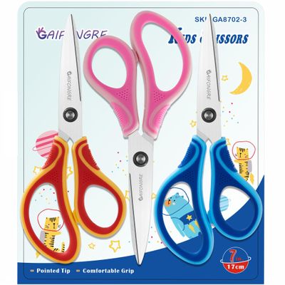 7" Student Scissors Set of 3-pack,Pointed Tip Blades,Kids Scissors Ages 8-10 8-12 8-16 for School Crafting Project,Great for DIY, Arts, Home, Red/Pink/Blue