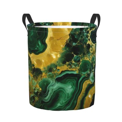 Foruidea Green Gold Marble Laundry Basket,Laundry Hamper,Collapsible Storage Bin, Oxford Fabric Clothes Baskets,Nursery Hamper For Home,Office,Dorm,Gift Basket
