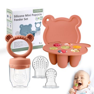 LittlesJoy Infant Baby Fruit Feeder & Food Feeder, Breast Milk Popsicle Mold for purees, Baby Teething Relief teether,4pcs self Feeding Sets for Toddler, BPA Free 3 Month + (Muted)
