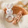 Wooden Baby Rattle, Crochet White Bunny Rattle and Wood Rattle Set, Newborn Wooden Animal Rattle Toy, Baby Wooden Rattle Toy 2PCS view 1