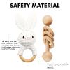 Wooden Baby Rattle, Crochet White Bunny Rattle and Wood Rattle Set, Newborn Wooden Animal Rattle Toy, Baby Wooden Rattle Toy 2PCS view 2