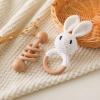 Wooden Baby Rattle, Crochet White Bunny Rattle and Wood Rattle Set, Newborn Wooden Animal Rattle Toy, Baby Wooden Rattle Toy 2PCS view 3