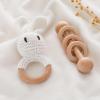 Wooden Baby Rattle, Crochet White Bunny Rattle and Wood Rattle Set, Newborn Wooden Animal Rattle Toy, Baby Wooden Rattle Toy 2PCS view 4