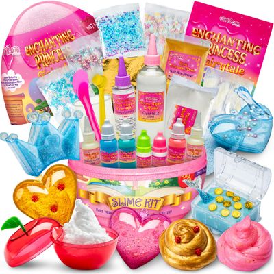 GirlZone Slime Kit - 42-Piece Apple-Scented DIY Slime Kit with Activator & Add-Ins - Princess & Mermaid Combo for Girls Ages 7+ - Heart Containers, Butter & Fluffy Textures