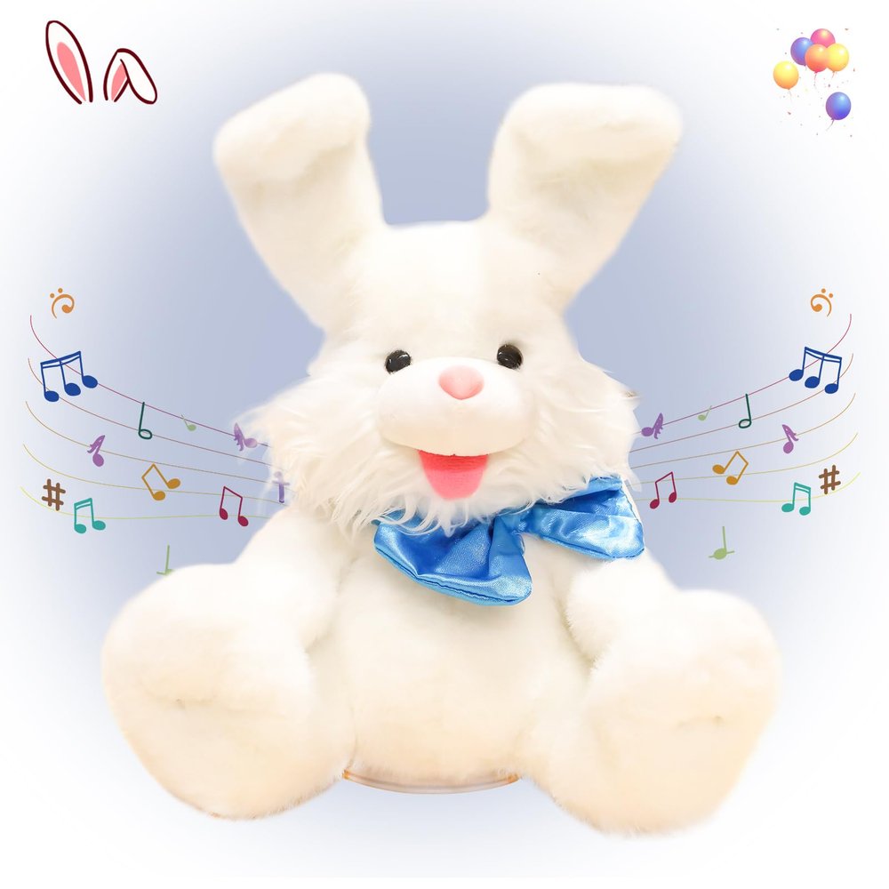 Singing Plush Baby Toys Easter Gifts Musical Toy Bunny Stuffed Animals Peek a Boo Bunny Repeat What You Say Singing W/Floppy Ears Birthday Gift for Toddler Baby Kids, 12" WHT