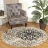 HomeRoots 486941 8 ft. Floral Medallion Stain Resistant Round Area Rug Tan Gray & Black view 2