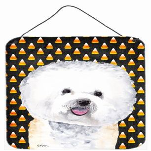 12 x 16 in. Bichon Frise Candy Corn Halloween Portrait Aluminum Metal Wall & Door Hanging Prints