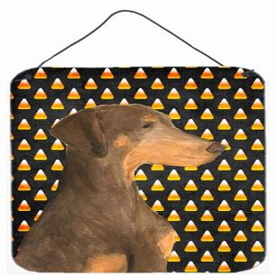 12 x 16 in. Doberman Candy Corn Halloween Portrait Aluminum Metal Wall & Door Hanging Prints