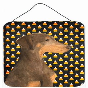12 x 16 in. Doberman Candy Corn Halloween Portrait Aluminum Metal Wall & Door Hanging Prints
