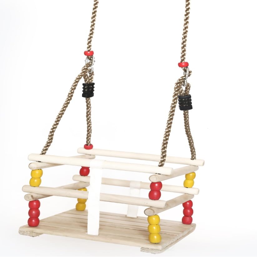 212 Main 9.5 x 11.75 x 11.75 inch Wooden Baby Swing with Hanging Ropes for Babies & Toddlers - Multi Color