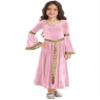 Nikiikoo Kids Girls Medieval Princess Velvet Dress Long Flare Sleeve Retro Patterned Band for Gothic Party Dress Up Pink 10 Years view 1