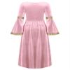 Nikiikoo Kids Girls Medieval Princess Velvet Dress Long Flare Sleeve Retro Patterned Band for Gothic Party Dress Up Pink 10 Years view 4
