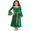 Nikiikoo Kids Girls Medieval Princess Velvet Dress Long Flare Sleeve Retro Patterned Band for Gothic Party Dress Up Green 10 Years view 1