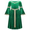 Nikiikoo Kids Girls Medieval Princess Velvet Dress Long Flare Sleeve Retro Patterned Band for Gothic Party Dress Up Green 10 Years view 3