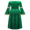 Nikiikoo Kids Girls Medieval Princess Velvet Dress Long Flare Sleeve Retro Patterned Band for Gothic Party Dress Up Green 10 Years view 4