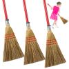 Skybooly 3 Pcs Small Broom for Kids and Toddlers Child Lobby Kid Straw Broom with Solid Wood Handle for Kitchen Restaurants Home, Red