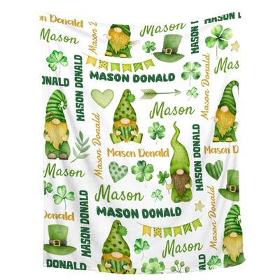 Personalized St Patrick's Day Blanket for Girls Boys - Shamrocks Green Clovers Irish Custom Baby Swaddle With Name for Toddlers Infants Kids - Nursery Crib Decor Throw Birthday Gift