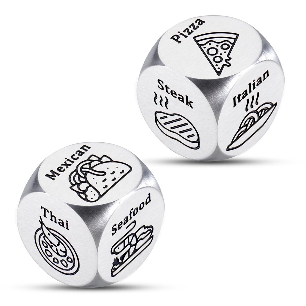 2 Pcs Food Dice for Him & Her - Valentines Gifts for Her Him, Food Decision Dice, Perfect for Boyfriend, Girlfriend Santa Swap Exchange Christmas Game Dice for Womne Men Birthday Dinner Decision Gifts