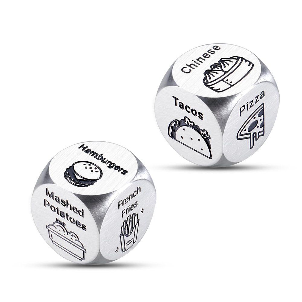 2 Pcs Valentines Gifts for Her Him Dice Game Date Night Gifts for Wife Husband Food Dice for Women Men Couple Birthday Gifts for Husband Wife Valentines 11th Anniversary Steel Gifts for Him Her