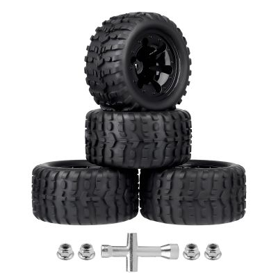 AllinRC 2.8" Preglued 1/10 Stadium Truck Wheels and Tires 12mm Hex for Traxxas Rustler Stampede 4x4 2WD Redcat Volcano Epx S30 Blackout Xte 4PCS