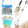 FETHWOIN Shark Tooth Sifter, Beach Sand Sifter, Sea Shell Scooper for Beach, Shell Bags&Foldable Bucket, Sand Beach Toys for Kids 6 8 10 12, Medium, Blue view 1