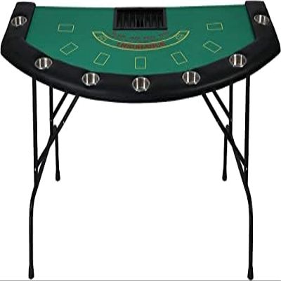 Vilobos Foldable 7 Players Poker Table, 71 Texas Hold'em Blackjack Table with Removable Stainless Steel Cup Holder, Casino Leisure Table for Card Games, Dominoes, Board Games, Green