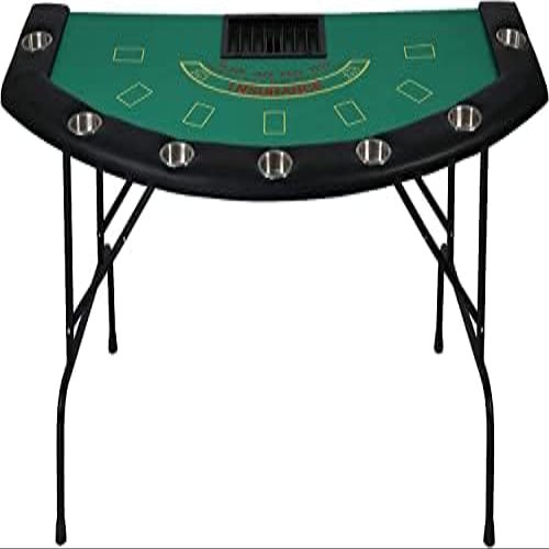 Vilobos Foldable 7 Players Poker Table, 71 Texas Hold'em Blackjack Table with Removable Stainless Steel Cup Holder, Casino Leisure Table for Card Games, Dominoes, Board Games, Green