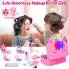 Mqsiuve Kids Makeup Kit for Girl - 2 in 1 Kids Washable Makeup Toys & Nail Art Kit with Nail Dryer and Storage Case, Real Girl Makeup Set Birthday Gifts Toys for 3 -12 Year Old Girls, Pink view 2