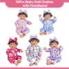 BABESIDE Reborn Baby Doll Clothes for 17-22 Inch Dolls, 5 Sets Baby Doll Clothes Outfits Accessories - Romper Suit and Headband for Newborn Baby Doll Boy&Girl Kids Gift view 2
