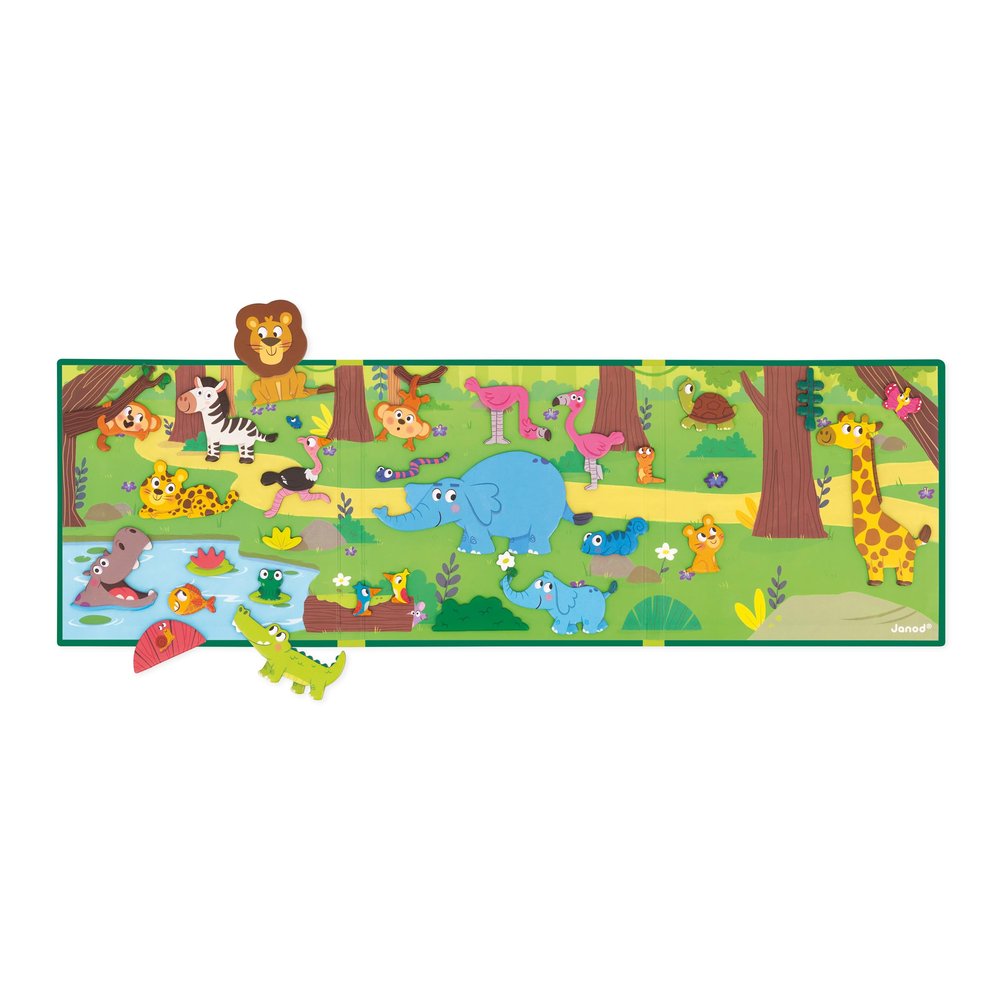 Janod - Magneti'stories African Animals - for Children Aged 3 and Over - Storytelling Aid - Stimulates Creativity and Imagination - Includes Magnetic Backdrop and 30 Magnets