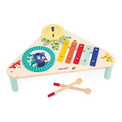 Janod - Gioia Wooden Musical Table - 3 Children's Musical Instruments - Imitation Toy and Musical Stimulus - Water Painting - from 12 Months, J07655