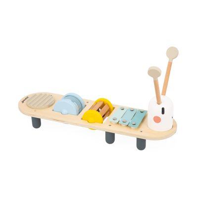 Janod - Sweet Cocoon Wooden Caterpillar Music Stand - Ages 12 Months to 3 Years - Early Music Education - Stimulates Auditory Senses - Engaging and Educational Toy - J04058