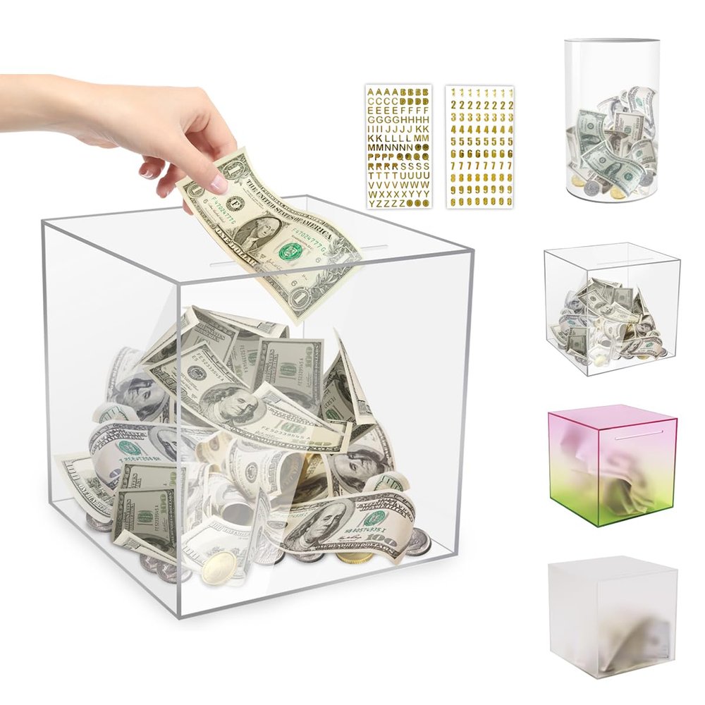 AIPOR Clear Piggy Bank for Adults Kids Must Break to Open,Unopenable Acrylic Piggy Bank Money Saving Box Birthday Gift for Boys Girls,Size (Clear, 15 * 15CM)