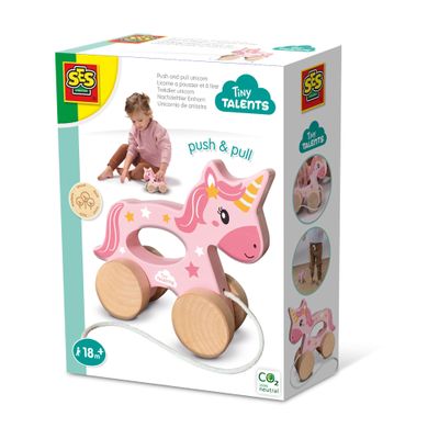 SES Creative 13137 - Push and Pull 2 in 1 Wooden Unicorn, Real Wood, Modern Design, Made for Children 18 Months and Older