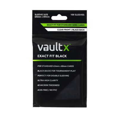 Vault X Black Exact Fit Trading Card Sleeves, Soft, High Clarity, Perfect Fit Inner Sleeves with Black Backs for Competitive Tournament Play, Collectible Card Games, Sports, TCG (100 Pack)