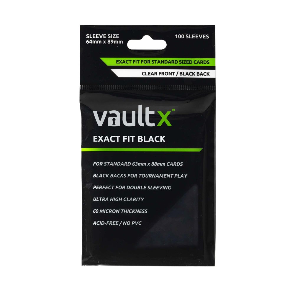Vault X Black Exact Fit Trading Card Sleeves, Soft, High Clarity, Perfect Fit Inner Sleeves with Black Backs for Competitive Tournament Play, Collectible Card Games, Sports, TCG (100 Pack)