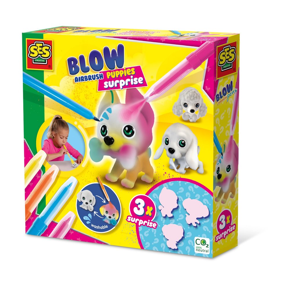 SES Creative 14333 Blow Airbrush pens-Puppies Surprise 3X, Yellow