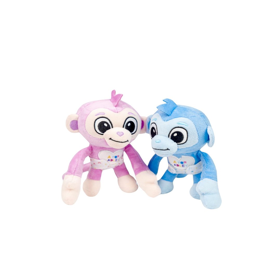 A FOR ADLEY Baby Monkey Buddies, The Pink and Blue Plush Monkeys Come Complete with Removable Cloth Diapers