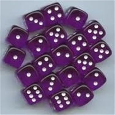 212 Main 23807 12 mm Set of Purple with White Translucent D6 Dice Set of 36
