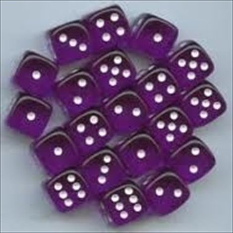212 Main 23807 12 mm Set of Purple with White Translucent D6 Dice Set of 36