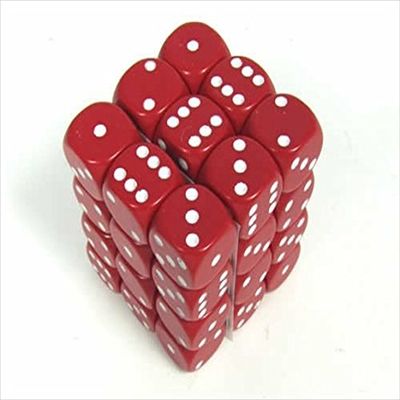 212 Main 25804 Opaque Red with White - 12 mm Six Sided Dice Set of 36