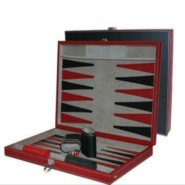 212 Main 18 Inch Black and Red Leatherette Backgammon Set
