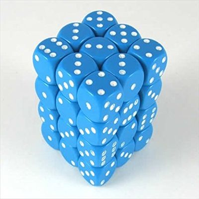 212 Main 25816 Opaque Light Blue with White - 12 mm Six Sided Dice Set of 36