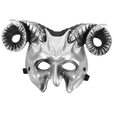 Abaodam Goat Mask with Horn Goat Ram Horns Devil Mask Masquerad Animal Cosplay Half Face Headwear Carnival Party Prop Animal Head Bone Costume Accessories